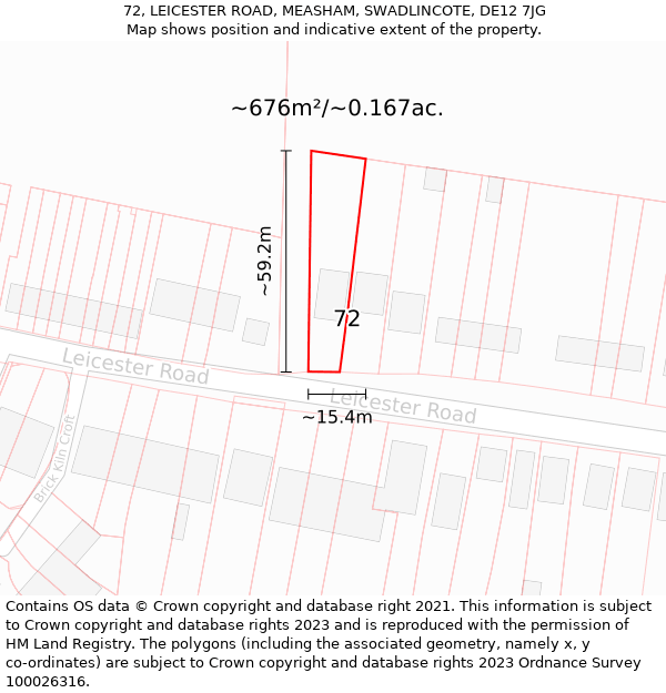 72, LEICESTER ROAD, MEASHAM, SWADLINCOTE, DE12 7JG: Plot and title map