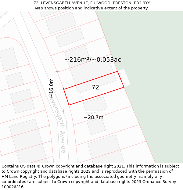 72, LEVENSGARTH AVENUE, FULWOOD, PRESTON, PR2 9YY: Plot and title map