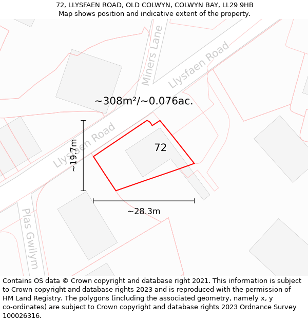 72, LLYSFAEN ROAD, OLD COLWYN, COLWYN BAY, LL29 9HB: Plot and title map