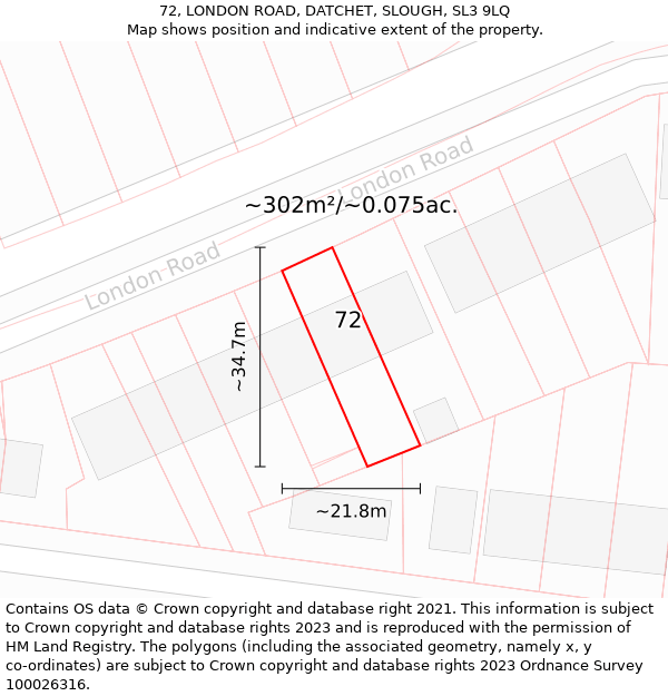 72, LONDON ROAD, DATCHET, SLOUGH, SL3 9LQ: Plot and title map