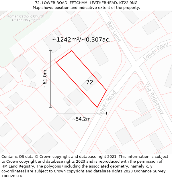 72, LOWER ROAD, FETCHAM, LEATHERHEAD, KT22 9NG: Plot and title map