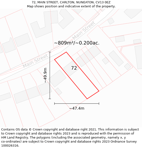 72, MAIN STREET, CARLTON, NUNEATON, CV13 0EZ: Plot and title map