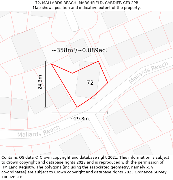 72, MALLARDS REACH, MARSHFIELD, CARDIFF, CF3 2PR: Plot and title map