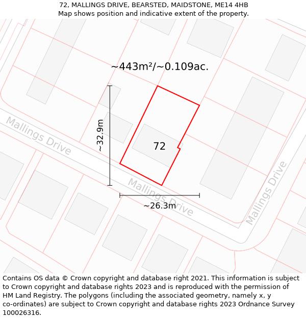 72, MALLINGS DRIVE, BEARSTED, MAIDSTONE, ME14 4HB: Plot and title map