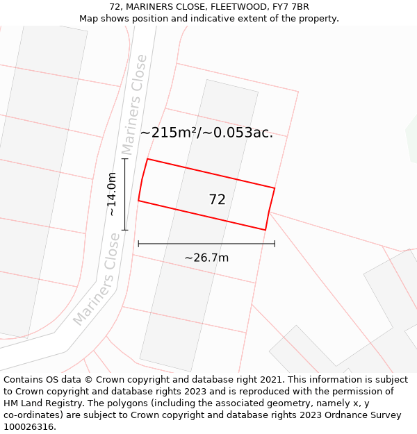 72, MARINERS CLOSE, FLEETWOOD, FY7 7BR: Plot and title map