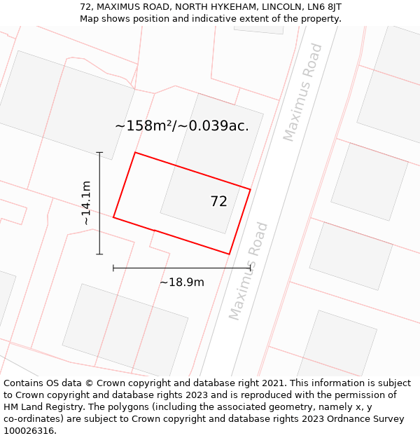 72, MAXIMUS ROAD, NORTH HYKEHAM, LINCOLN, LN6 8JT: Plot and title map