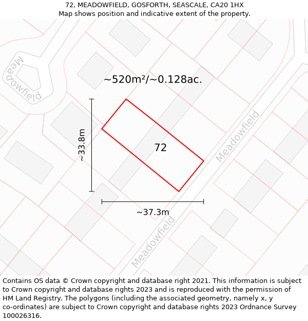 72, MEADOWFIELD, GOSFORTH, SEASCALE, CA20 1HX: Plot and title map