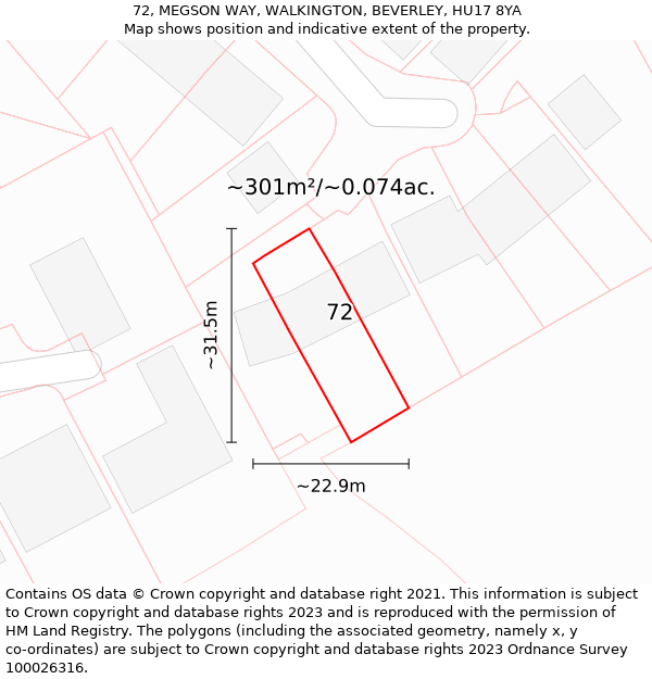 72, MEGSON WAY, WALKINGTON, BEVERLEY, HU17 8YA: Plot and title map