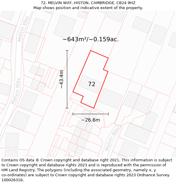 72, MELVIN WAY, HISTON, CAMBRIDGE, CB24 9HZ: Plot and title map