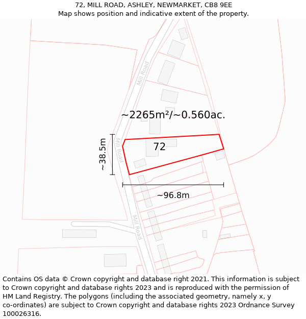 72, MILL ROAD, ASHLEY, NEWMARKET, CB8 9EE: Plot and title map