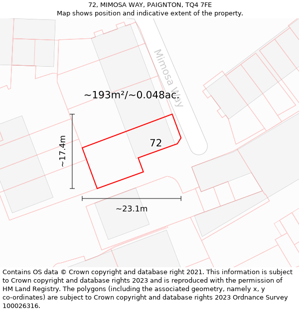 72, MIMOSA WAY, PAIGNTON, TQ4 7FE: Plot and title map