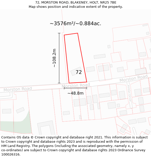 72, MORSTON ROAD, BLAKENEY, HOLT, NR25 7BE: Plot and title map