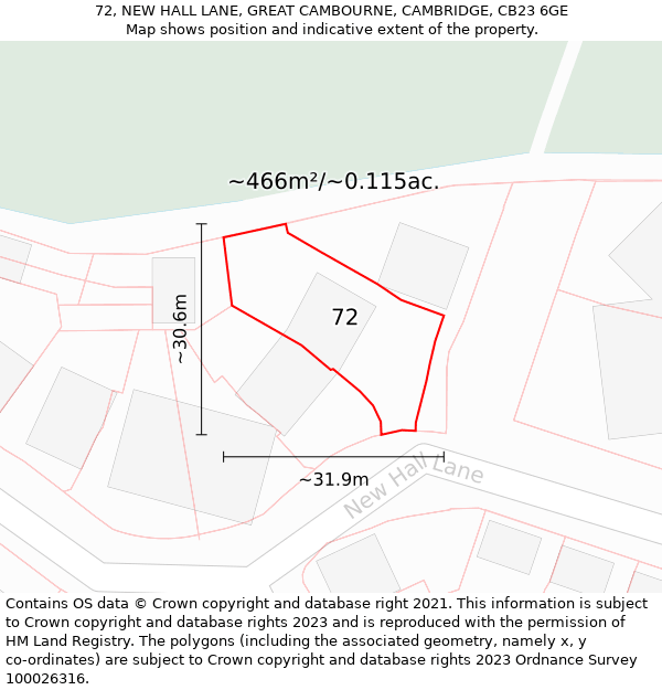 72, NEW HALL LANE, GREAT CAMBOURNE, CAMBRIDGE, CB23 6GE: Plot and title map