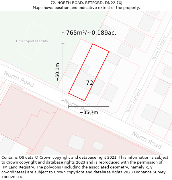 72, NORTH ROAD, RETFORD, DN22 7XJ: Plot and title map