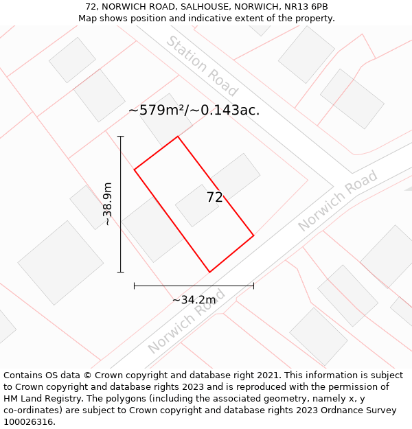 72, NORWICH ROAD, SALHOUSE, NORWICH, NR13 6PB: Plot and title map