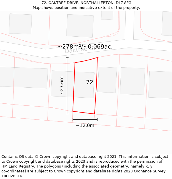 72, OAKTREE DRIVE, NORTHALLERTON, DL7 8FG: Plot and title map