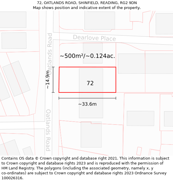 72, OATLANDS ROAD, SHINFIELD, READING, RG2 9DN: Plot and title map