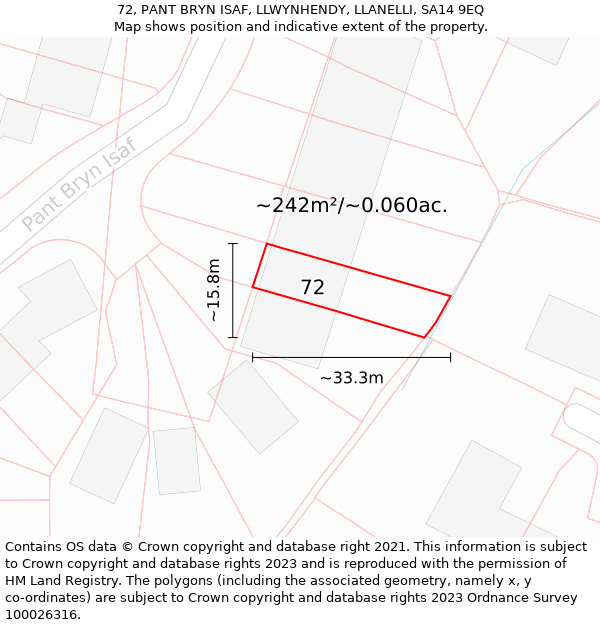 72, PANT BRYN ISAF, LLWYNHENDY, LLANELLI, SA14 9EQ: Plot and title map