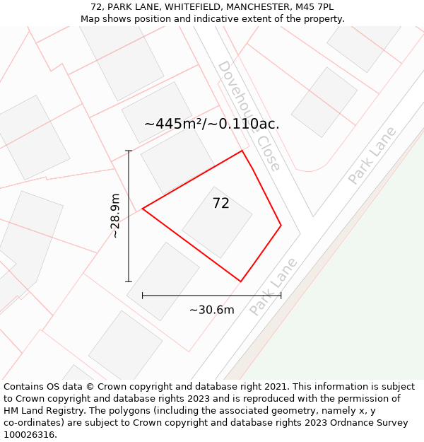 72, PARK LANE, WHITEFIELD, MANCHESTER, M45 7PL: Plot and title map