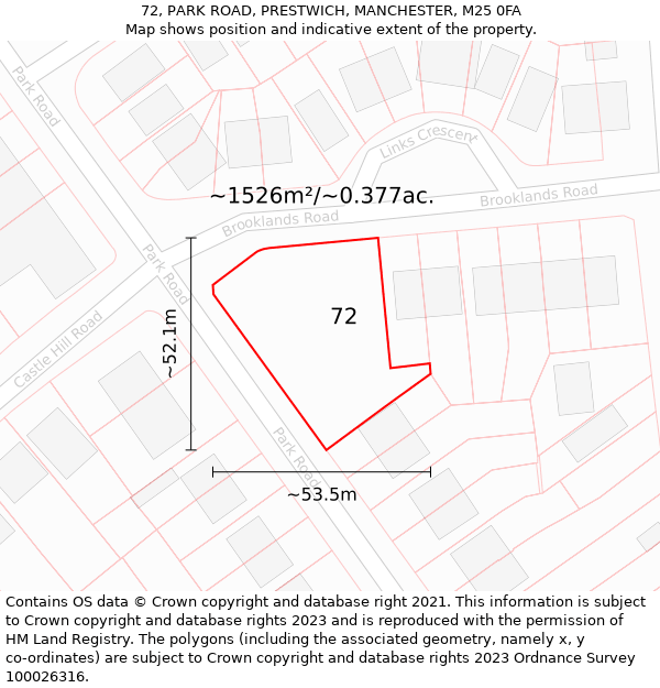 72, PARK ROAD, PRESTWICH, MANCHESTER, M25 0FA: Plot and title map