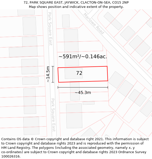 72, PARK SQUARE EAST, JAYWICK, CLACTON-ON-SEA, CO15 2NP: Plot and title map