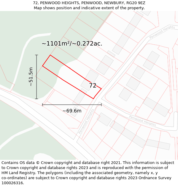 72, PENWOOD HEIGHTS, PENWOOD, NEWBURY, RG20 9EZ: Plot and title map