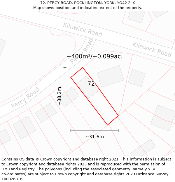 72, PERCY ROAD, POCKLINGTON, YORK, YO42 2LX: Plot and title map