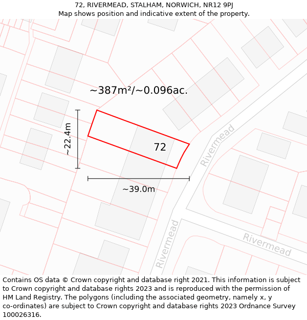 72, RIVERMEAD, STALHAM, NORWICH, NR12 9PJ: Plot and title map