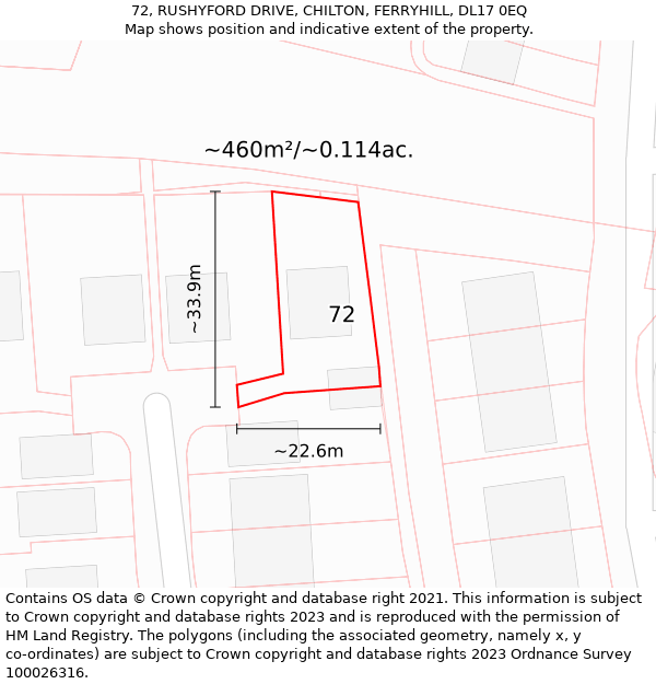 72, RUSHYFORD DRIVE, CHILTON, FERRYHILL, DL17 0EQ: Plot and title map