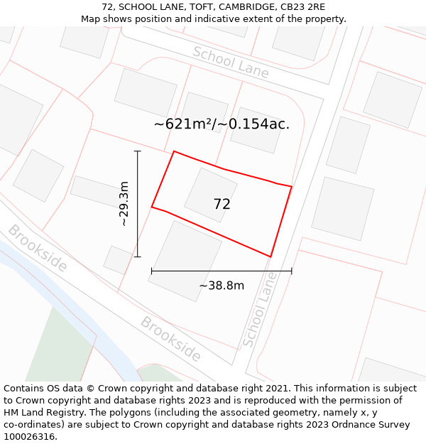 72, SCHOOL LANE, TOFT, CAMBRIDGE, CB23 2RE: Plot and title map