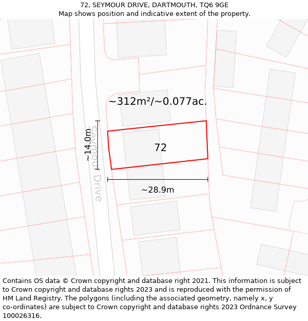 72, SEYMOUR DRIVE, DARTMOUTH, TQ6 9GE: Plot and title map