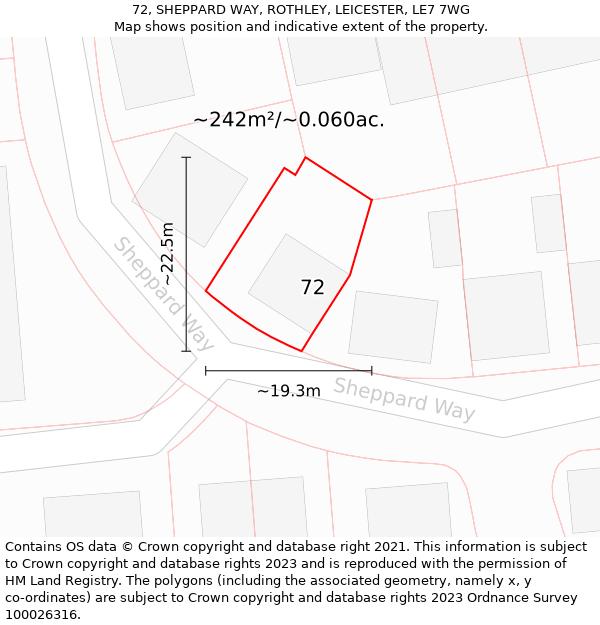 72, SHEPPARD WAY, ROTHLEY, LEICESTER, LE7 7WG: Plot and title map