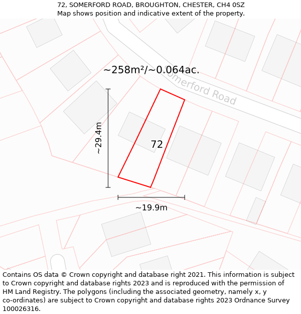 72, SOMERFORD ROAD, BROUGHTON, CHESTER, CH4 0SZ: Plot and title map