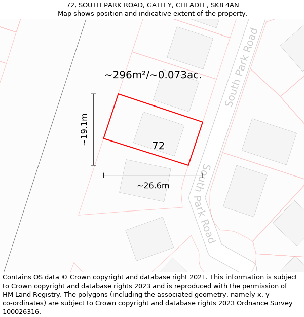 72, SOUTH PARK ROAD, GATLEY, CHEADLE, SK8 4AN: Plot and title map