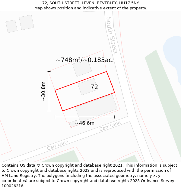 72, SOUTH STREET, LEVEN, BEVERLEY, HU17 5NY: Plot and title map