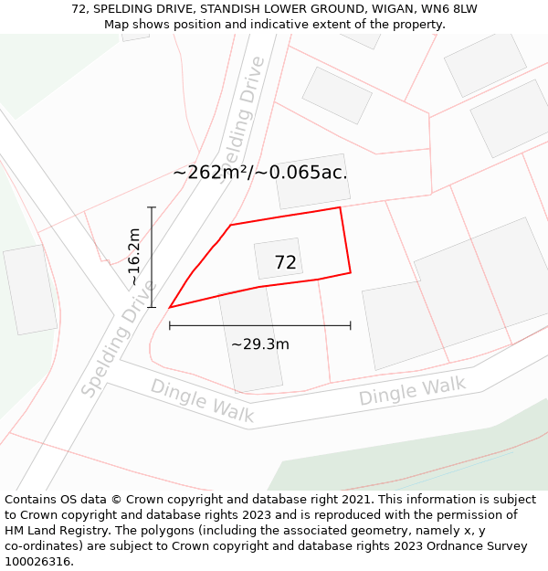 72, SPELDING DRIVE, STANDISH LOWER GROUND, WIGAN, WN6 8LW: Plot and title map