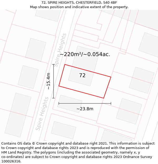 72, SPIRE HEIGHTS, CHESTERFIELD, S40 4BF: Plot and title map