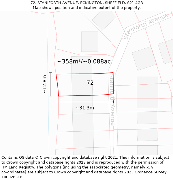 72, STANIFORTH AVENUE, ECKINGTON, SHEFFIELD, S21 4GR: Plot and title map