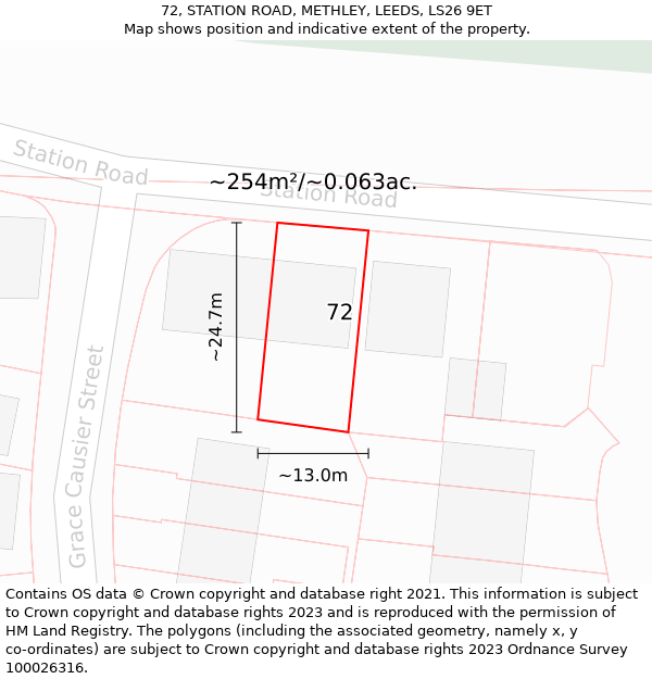72, STATION ROAD, METHLEY, LEEDS, LS26 9ET: Plot and title map