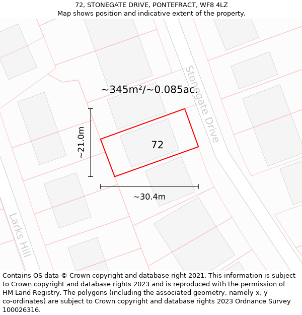 72, STONEGATE DRIVE, PONTEFRACT, WF8 4LZ: Plot and title map