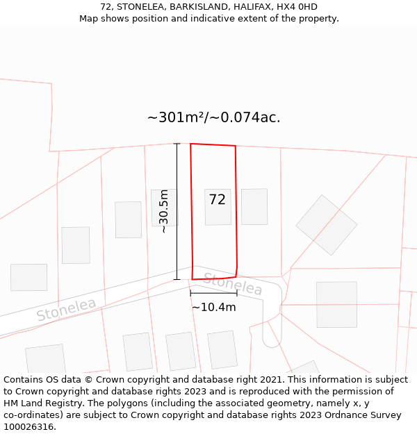 72, STONELEA, BARKISLAND, HALIFAX, HX4 0HD: Plot and title map