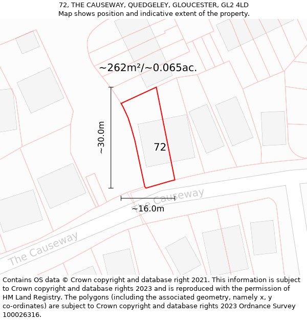 72, THE CAUSEWAY, QUEDGELEY, GLOUCESTER, GL2 4LD: Plot and title map