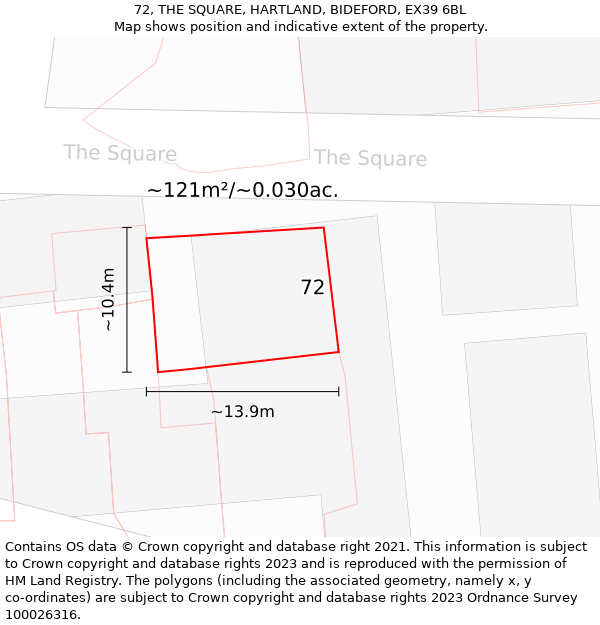 72, THE SQUARE, HARTLAND, BIDEFORD, EX39 6BL: Plot and title map