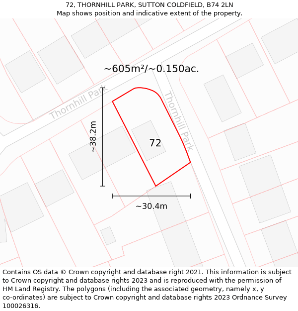 72, THORNHILL PARK, SUTTON COLDFIELD, B74 2LN: Plot and title map