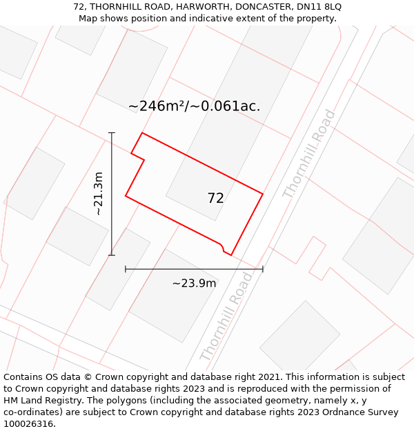 72, THORNHILL ROAD, HARWORTH, DONCASTER, DN11 8LQ: Plot and title map