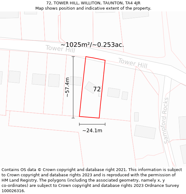 72, TOWER HILL, WILLITON, TAUNTON, TA4 4JR: Plot and title map