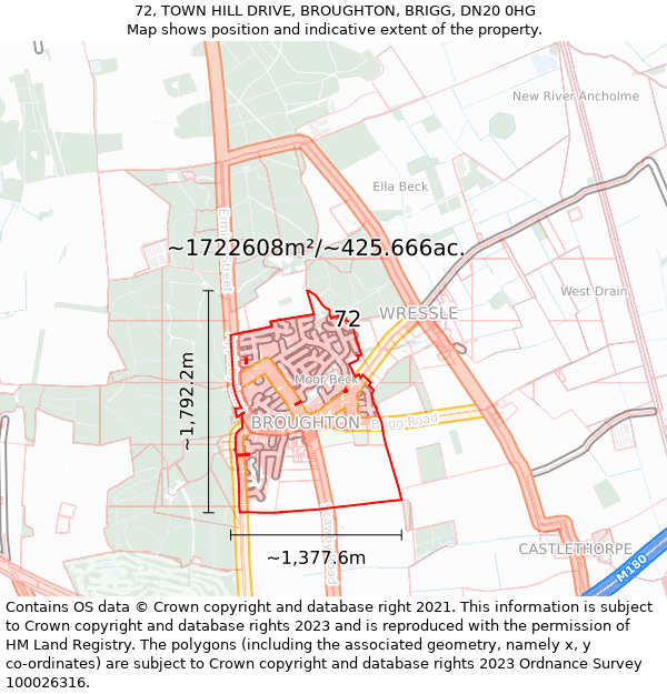 72, TOWN HILL DRIVE, BROUGHTON, BRIGG, DN20 0HG: Plot and title map