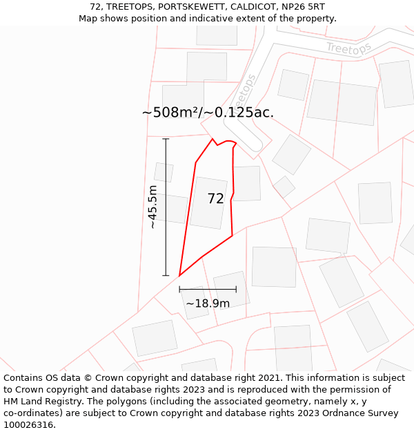 72, TREETOPS, PORTSKEWETT, CALDICOT, NP26 5RT: Plot and title map
