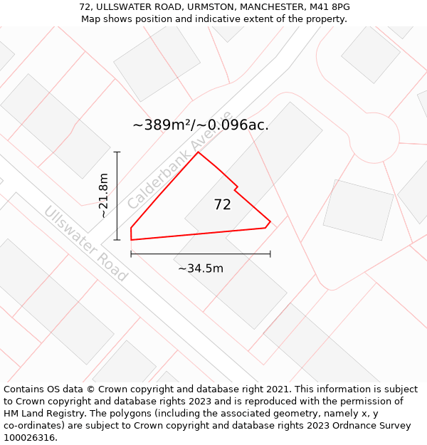 72, ULLSWATER ROAD, URMSTON, MANCHESTER, M41 8PG: Plot and title map