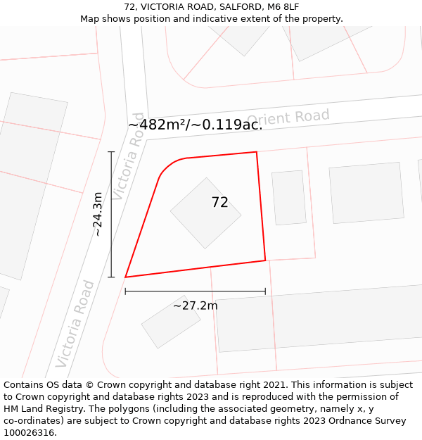 72, VICTORIA ROAD, SALFORD, M6 8LF: Plot and title map